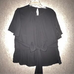 Women's Waist Tie Blouse with Ruffled Sleeve L